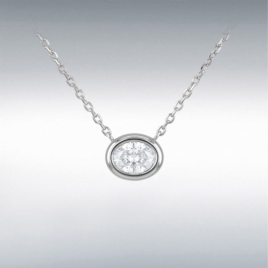 Sterling Silver Rhodium Plated 6mm x 8mm Oval CZ Adjustable Necklace 42cm/16.5"-45cm/17.75"