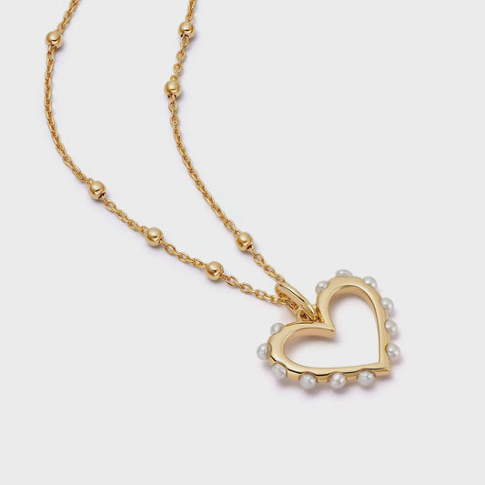 Heart Pearl Pendant Necklace Gold Plated