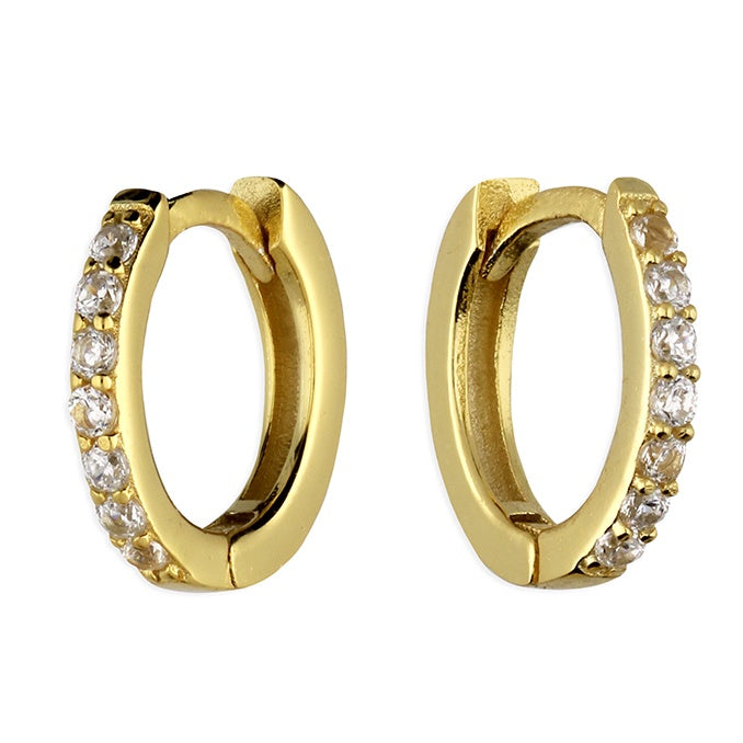 10mm yellow gold-plated cubic zirconia hinged huggie hoop