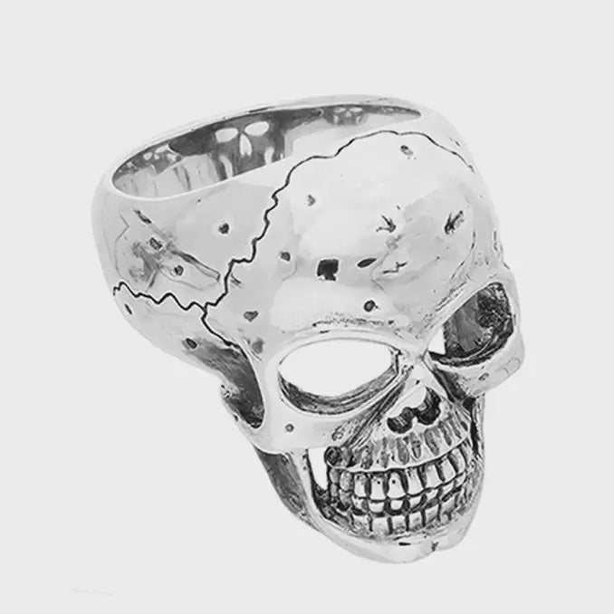 Oxidised large grinning skull ring