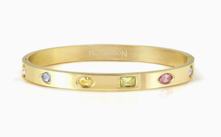 Gold Pretty Bangles Multicoloured CZ Bangle Large