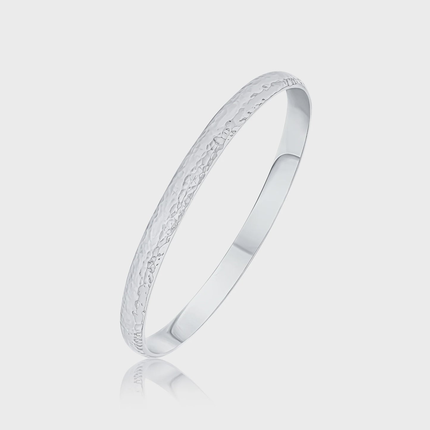 Silver 6mm Solid Hammered Comfort Fit Bangle