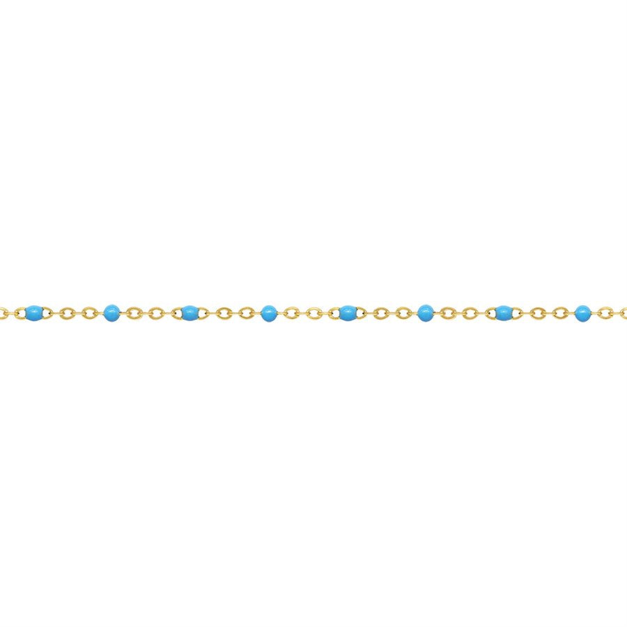 Yellow Gold Filled 1.7mm Flat Cable Chain With Blue Epoxy Beads Anklet