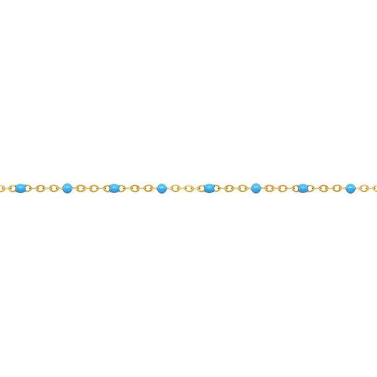 Yellow Gold Filled 1.7mm Flat Cable Chain With Blue Epoxy Beads Anklet
