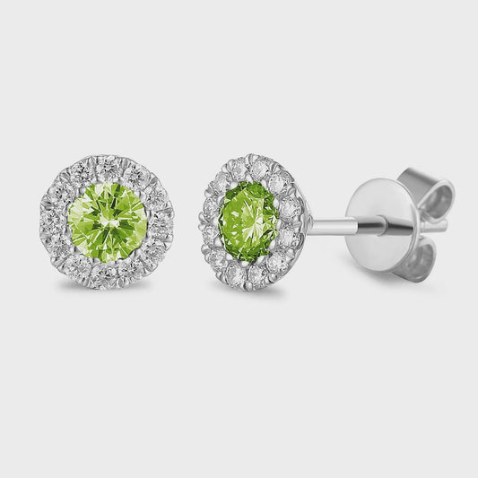9ct White Gold Peridot & Diamond cluster Earrings