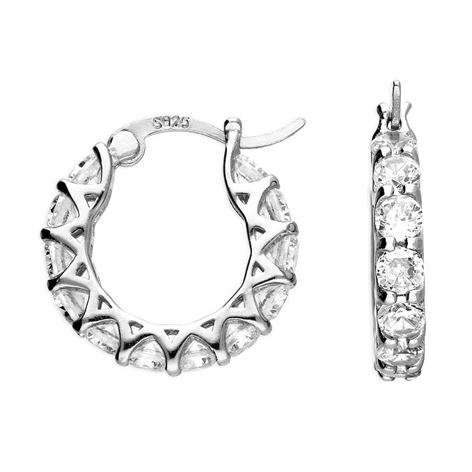 Cubic zirconia Silver circle creole hoops