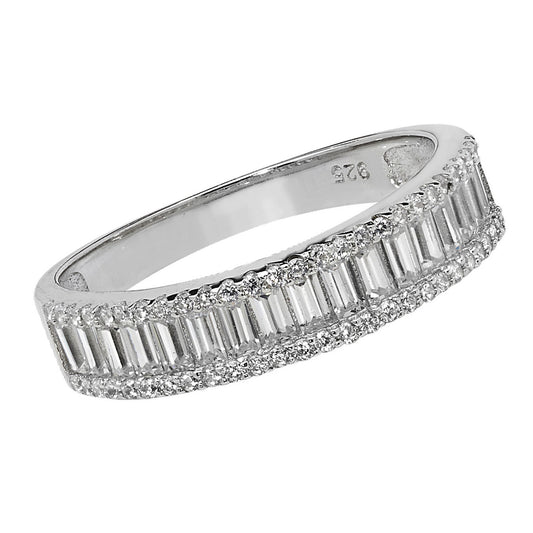 BAGUETTE AND ROUND CUT CZ SILVER RING