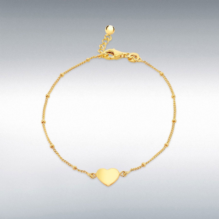 STERLING SILVER YELLOW GOLD PLATED CURB AND BALL BRACELET ADJUSTABLE 18CM/7" - 19CM/7.5"