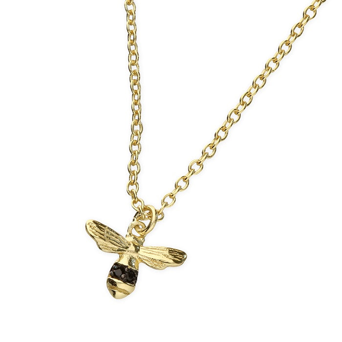 Yellow gold plated tiny bee pendant with black decoration