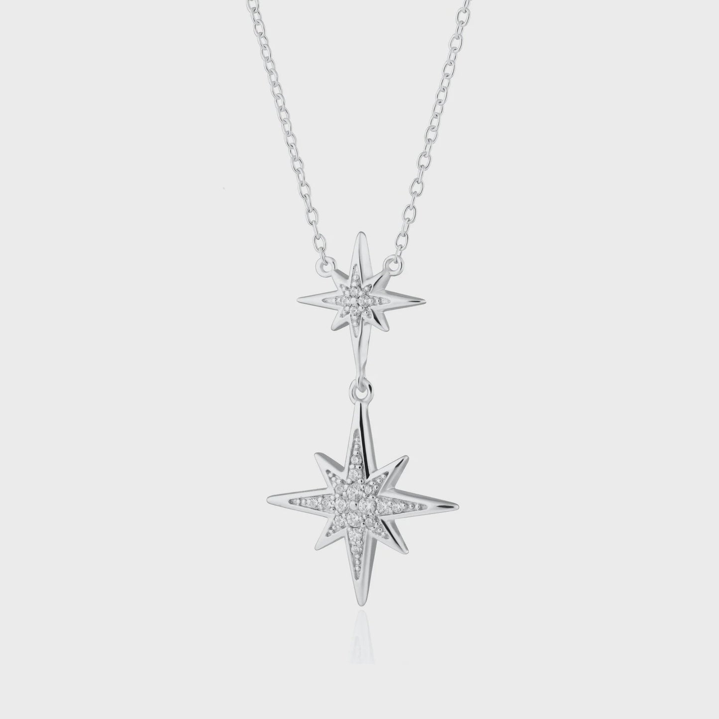 Silver Double Sparkling Starburst Necklace