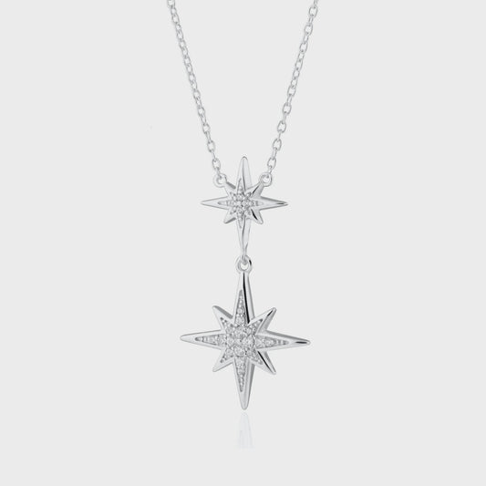 Silver Double Sparkling Starburst Necklace