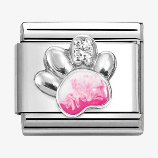 Classic Silver Pink Paw Print Charm