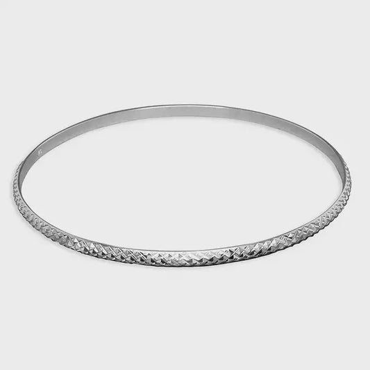 Criss-crossed diamond-cut thin solid slave Bangle