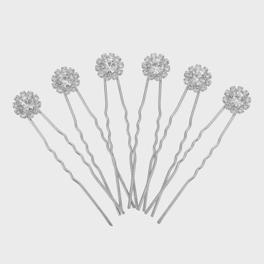 Set of 6 Crystal Flower Hair Pins