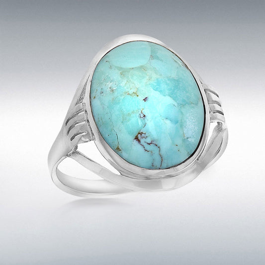 STERLING SILVER TURQUOISE 16.5MM X 19.5MM OVAL SHOULDER-DETAIL RING