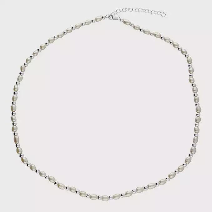 Sterling Silver Necklace Alternate bead and oval freshwater pearls