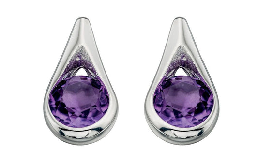 Teardrop Stud Earrings With Amethyst