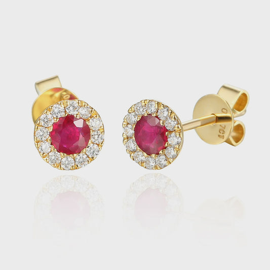 9ct Yellow Gold  Ruby & Diamond cluster Earrings