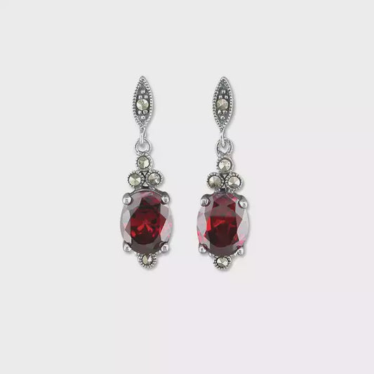 Garnet cubic zirconia marcasite fancy drop