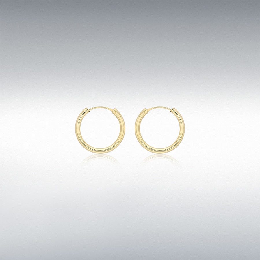 9ct Yellow Gold 2mm Hollow Tube 17.5mm Hoop Earrings