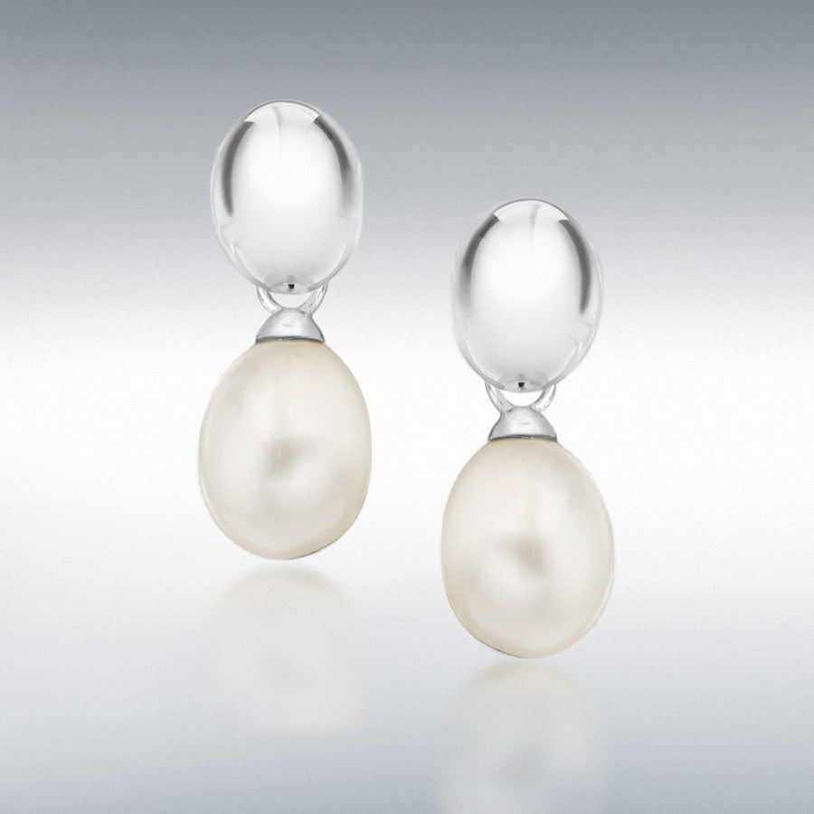 STERLING SILVER WHITE FRESHWATER PEARL 7MM X 28MM DROP EARRINGS