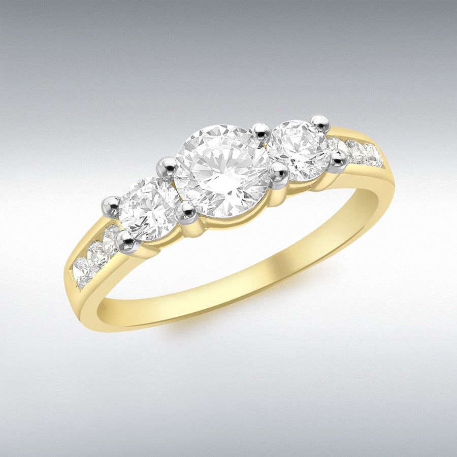 9ct Yellow Gold CZ Claw and Channel Set Ring