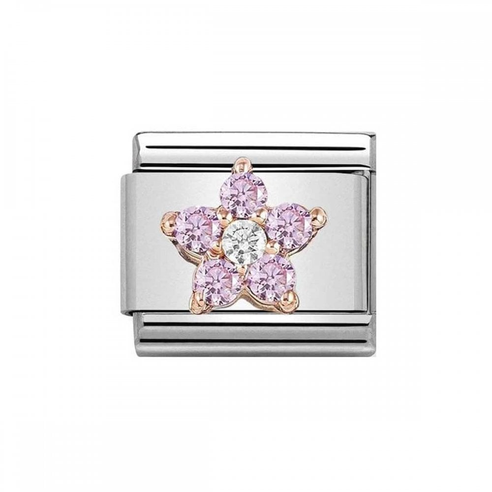 Composable Classic RICH steel, cubic zirconia and 9k rose gold (04_ROSE / WHITE flower)