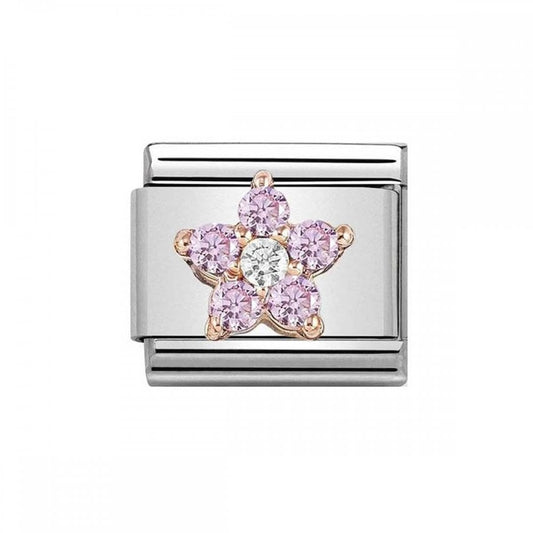 Composable Classic RICH steel, cubic zirconia and 9k rose gold (04_ROSE / WHITE flower)