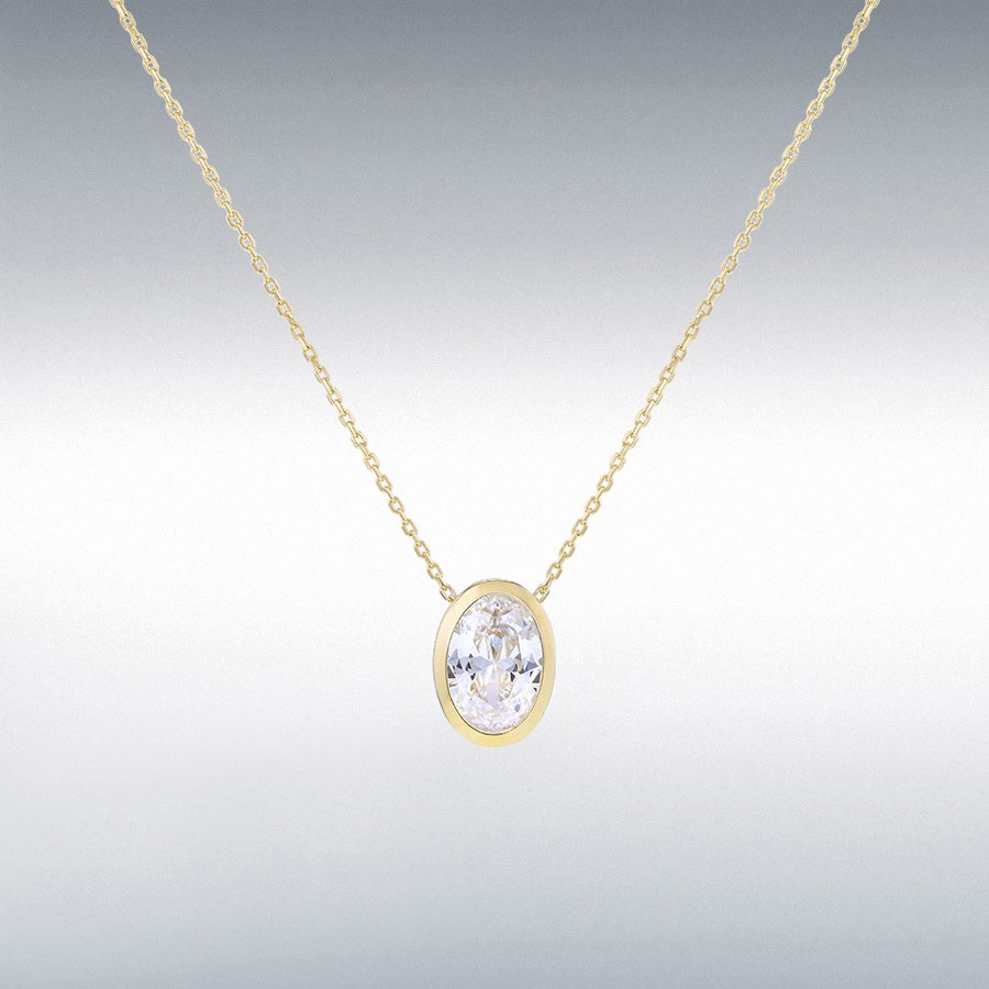 9ct Yellow Gold 6mm x 8.2mm Oval CZ Slider Adjustable Necklace 41cm/16"-46cm/18