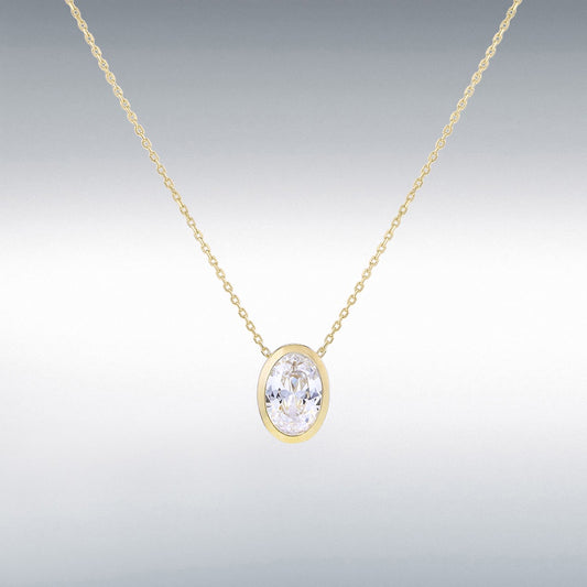 9ct Yellow Gold 6mm x 8.2mm Oval CZ Slider Adjustable Necklace 41cm/16"-46cm/18