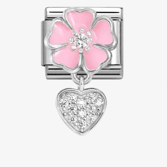 CLASSIC Pink Flower Heart Dropper Charm