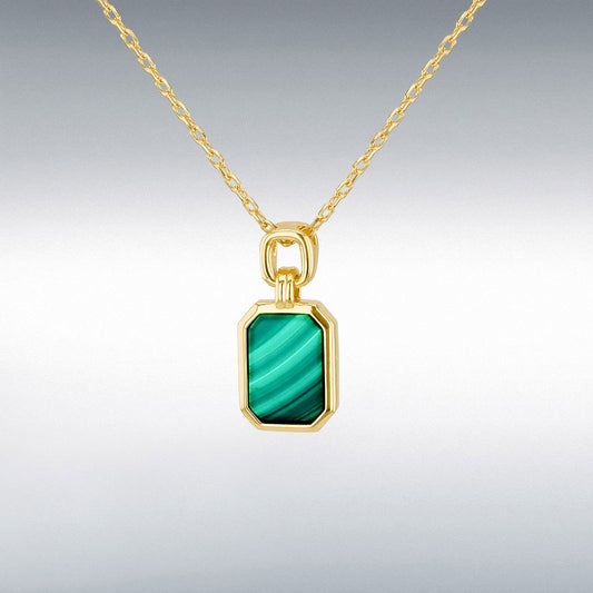 Yellow Gold Plated Octagonal Malachite Adjustable Necklace