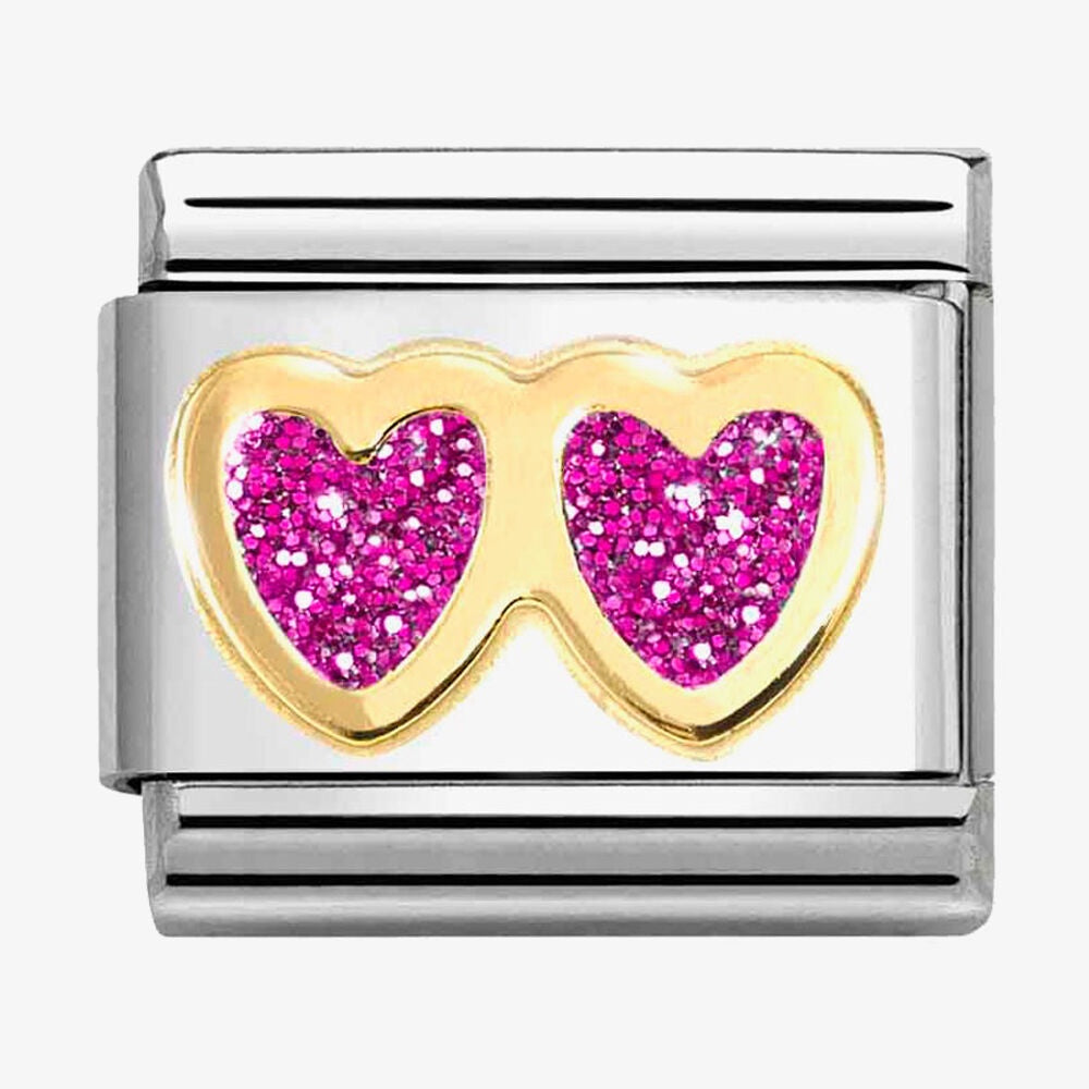 CLASSIC Double Fuchsia Glitter Hearts Charm