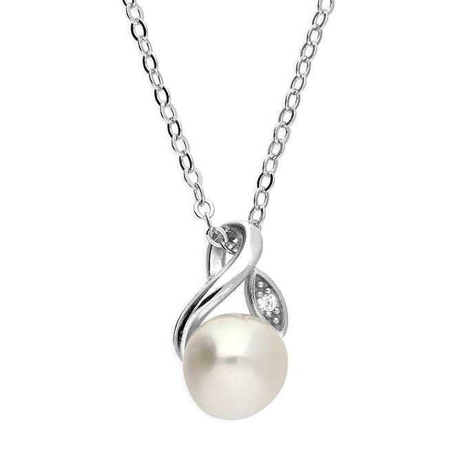 Sterling Silver Pearl Leaf Design Necklace