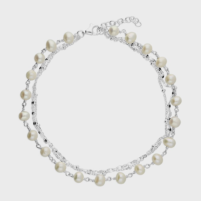 Freshwater pearl and 2 strand anklet