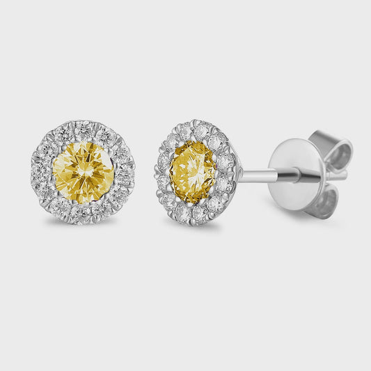 9ct White Gold Citrine & Diamond cluster Earrings