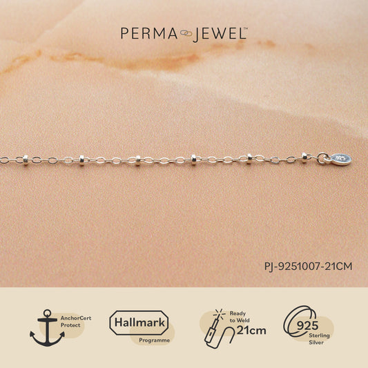 925 Sterling Silver Chain for anklet. with beads 1.5mm Flat Oval Cable with 2mm Bead 27 cm