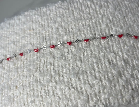 925 Sterling Silver  Red Heart Link Chain Bracelet
