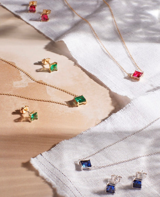 Princess Cut Necklace With Lab Created Sapphire In 9ct White Gold