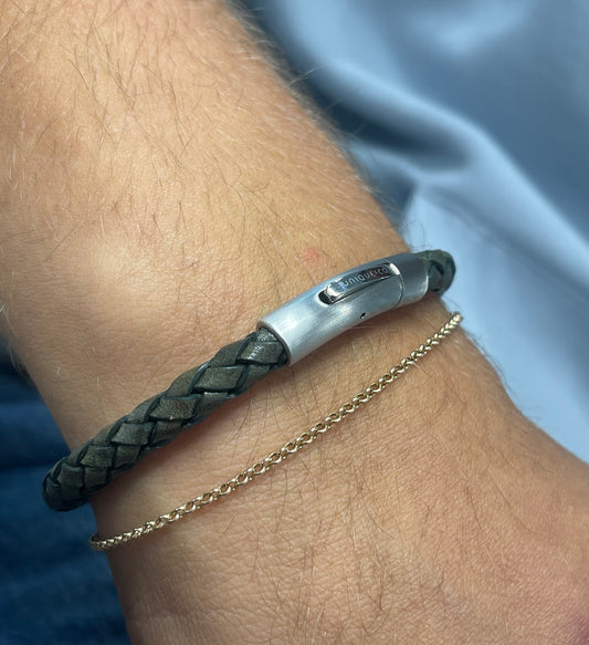Dark Green Leather bracelet 21cm