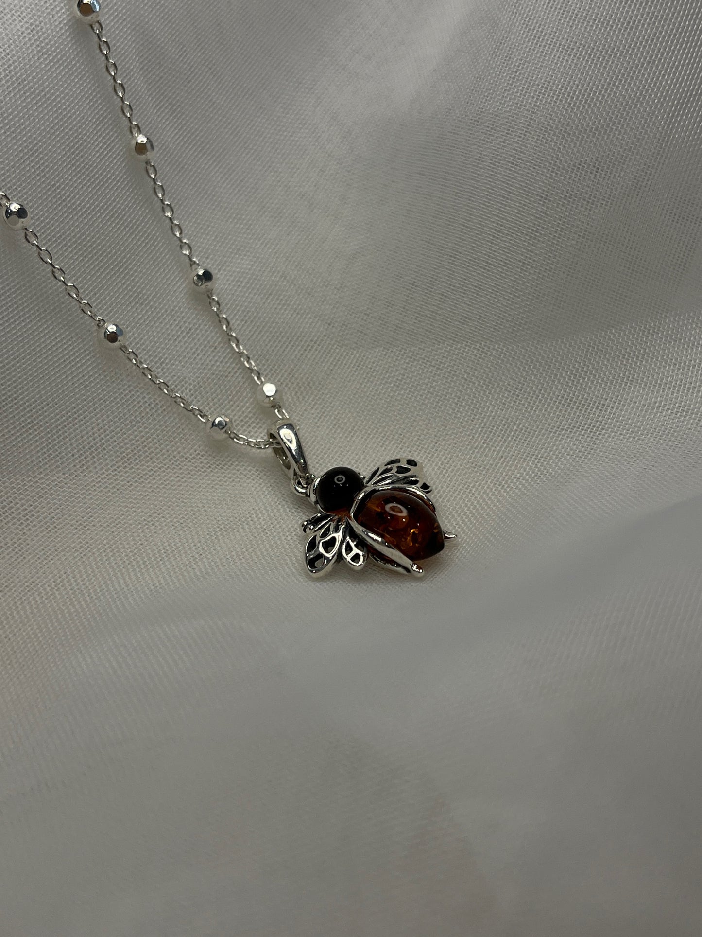 Amber Bee Pendant on Beaded Chain