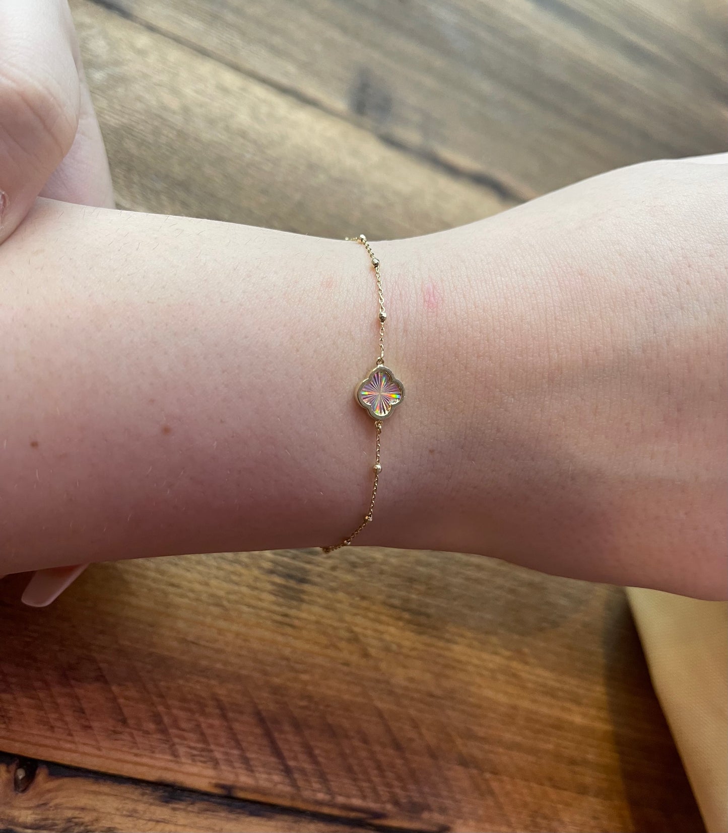 9ct Yellow Gold Rainbow Petal Adjustable Trace and Ball Bracelet 18cm/7"-19cm/7.5"