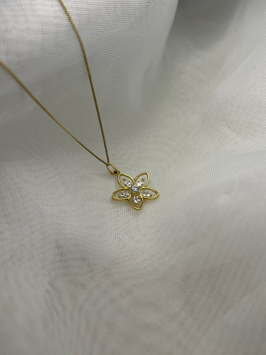 9ct Gold Open Flower Necklace With CZ Stones