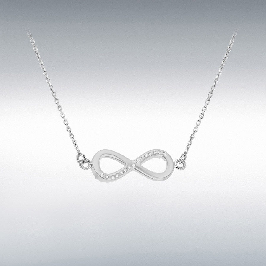 Sterling Silver Rhodium Plated CZ 23.6mm x 6.9mm 'Infinity' Necklace 46cm/18"