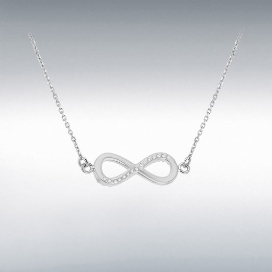 Sterling Silver Rhodium Plated CZ 23.6mm x 6.9mm 'Infinity' Necklace 46cm/18"