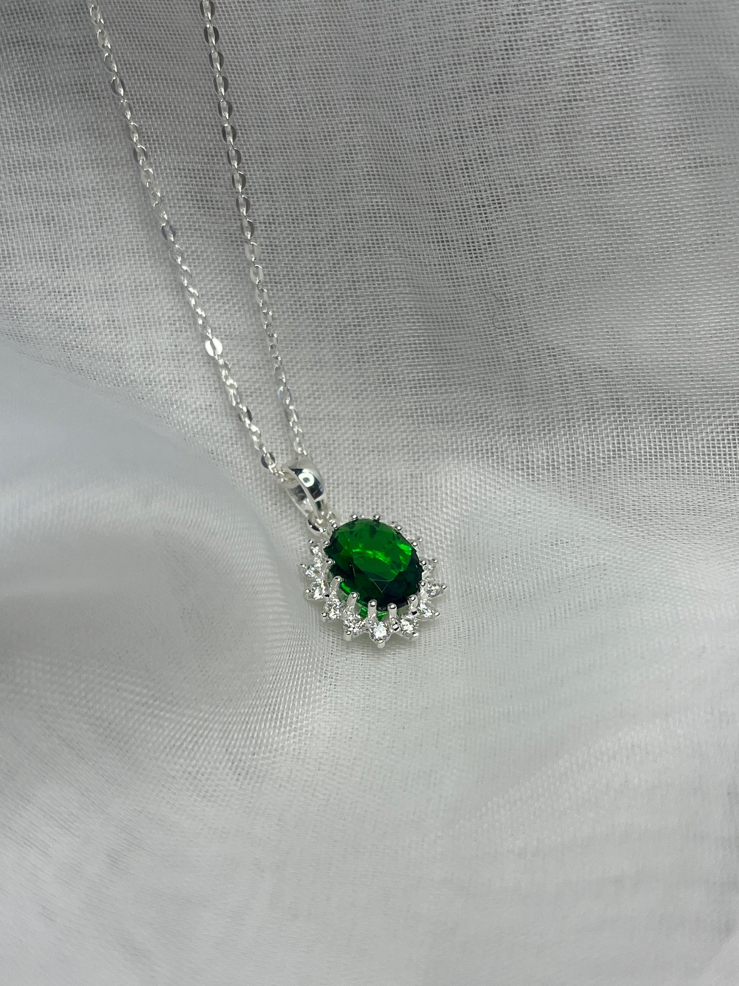 Large Oval Cluster With Green Stone Necklace