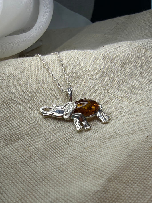 Amber Elephant Necklace On Twist Chain