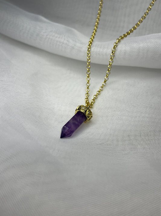 Gold Plated Amethyst Crystal Necklace