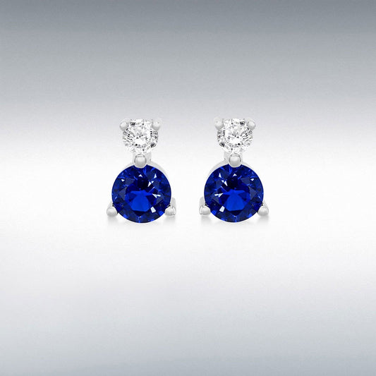 Sterling Silver Rhodium Plated 9mm x 5mm Blue and White CZ stud Earrings