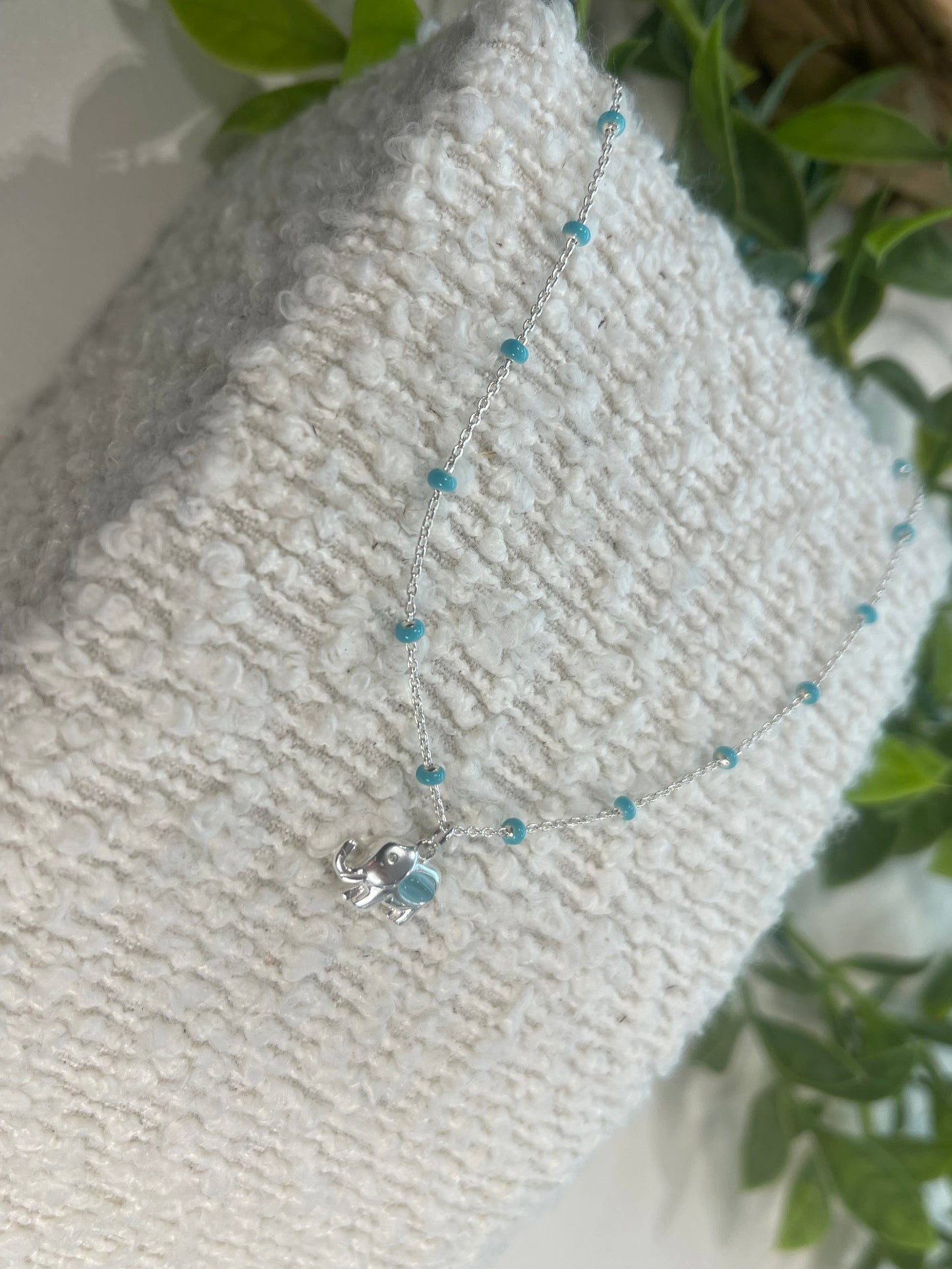 Turquoise Bead Necklace With Elephant